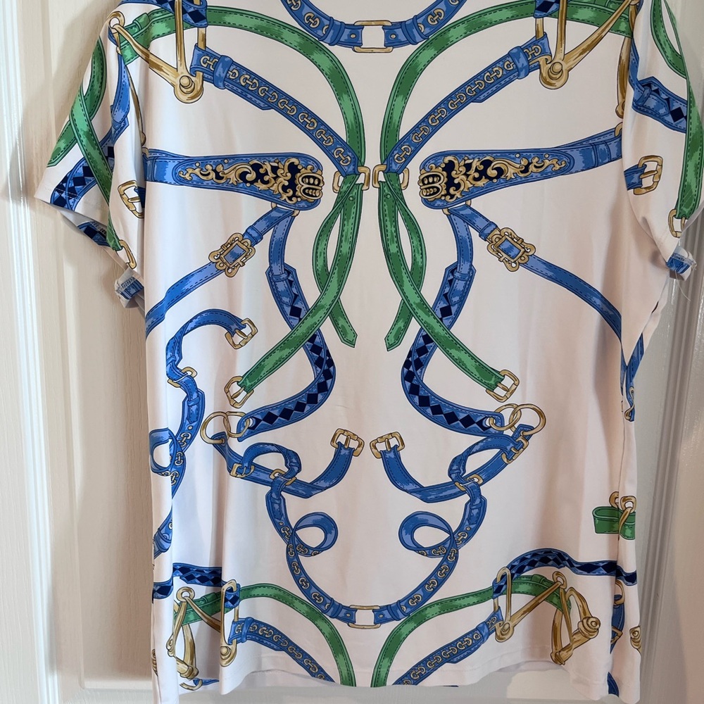 J. McLaughlin Blue and White Chain Print Top - Picture 2 of 4